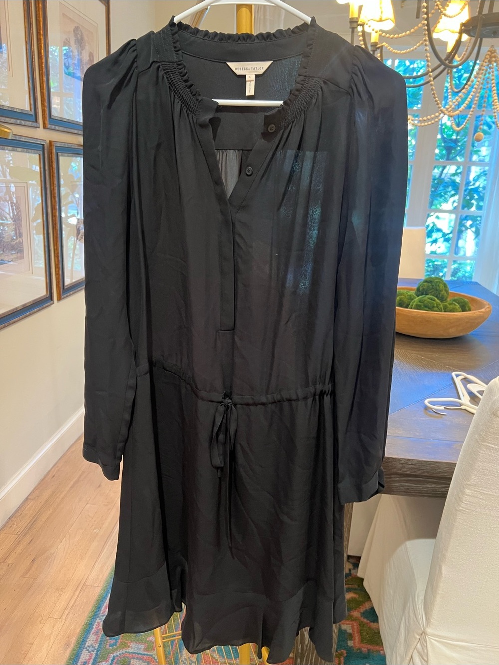 Rebecca Taylor Black Long Sleeve Tie-Waist Dress